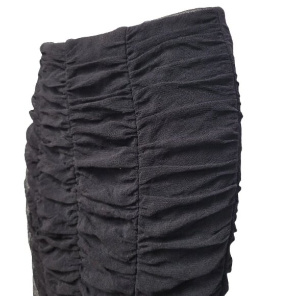 Elastic Ruched Black Skirt Netting Overlay Lined Size XS - Picture 6 of 7